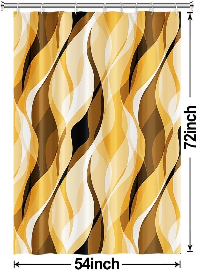 Yellow Shower Curtain, Abstract Ombre Yellow and Grey Striped Shower Curtain Set for Bathroom Waterproof Shower Curtain with Hooks, 54x72 Inch