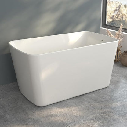 Small Freestanding Bathtub 55 inch, Acrylic Square Soaking Tub with Seat Design, Compact Stand Alone Tub for Small Bathroom with Chrome Drain & Overflow, cUPC Certified, Glossy White