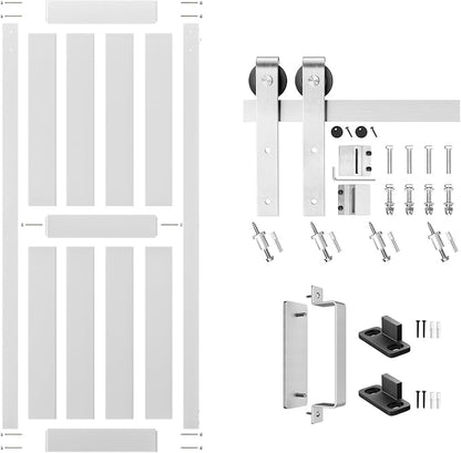 30''x84'' Sliding Barn Door with 5 Ft Brushed Nickel Hardware Kit | Pre-Drilled Holes Easy Assembly - Include Installation Manual, Water-Proof PVC Surface, H-Frame, White