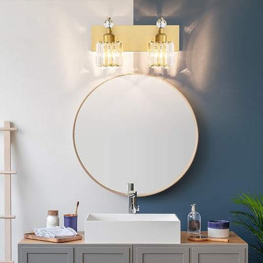 PRESDE 2 Crystal Bathroom Lights Fixtures Modern Gold Vanity Lights Fixtures Over Mirror Modern Bath Wall Lighting