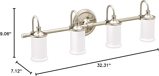 Moen YB6464NL Belfield 4-Light Dual-Mount Bath Bathroom Vanity Fixture with Frosted Glass, Polished Nickel