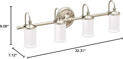 Moen YB6464NL Belfield 4-Light Dual-Mount Bath Bathroom Vanity Fixture with Frosted Glass, Polished Nickel