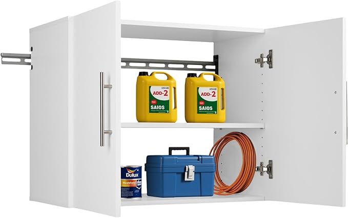 Prepac HangUps 30" Upper Garage Cabinet, Bathroom Cabinet Wall Mount, Ideal for Garage, Kitchen and Laundry Organization 30" W x 24" H x 16" D, White