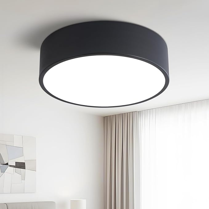 Modern LED Round Flush Mount Ceiling Light Fixture,Black,11.81 inch | Dimmable,24Watts,Bright Adjustment,5CCT 3000K/3500K/4000K/5000K/6000K,Matte,Metal,for Kitchen,Bedroom,Bathroom,Hallway,Closet
