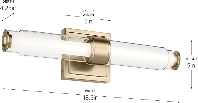 Kichler Laurene LED Bath Bar Light, Champagne Bronze | Linear vanity light with clear glass for bathroom mirrors (18.5" x 5"), 55237CPZLED