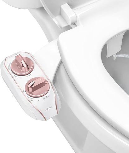 LUXE Bidet NEO 120 Plus - Single Nozzle, Non-Electric Bidet Attachment for Toilet Seat, Patented Slide-In Install, 360° Self-Clean, EZ-Lift to Clean, Rear Wash (Rose Gold)
