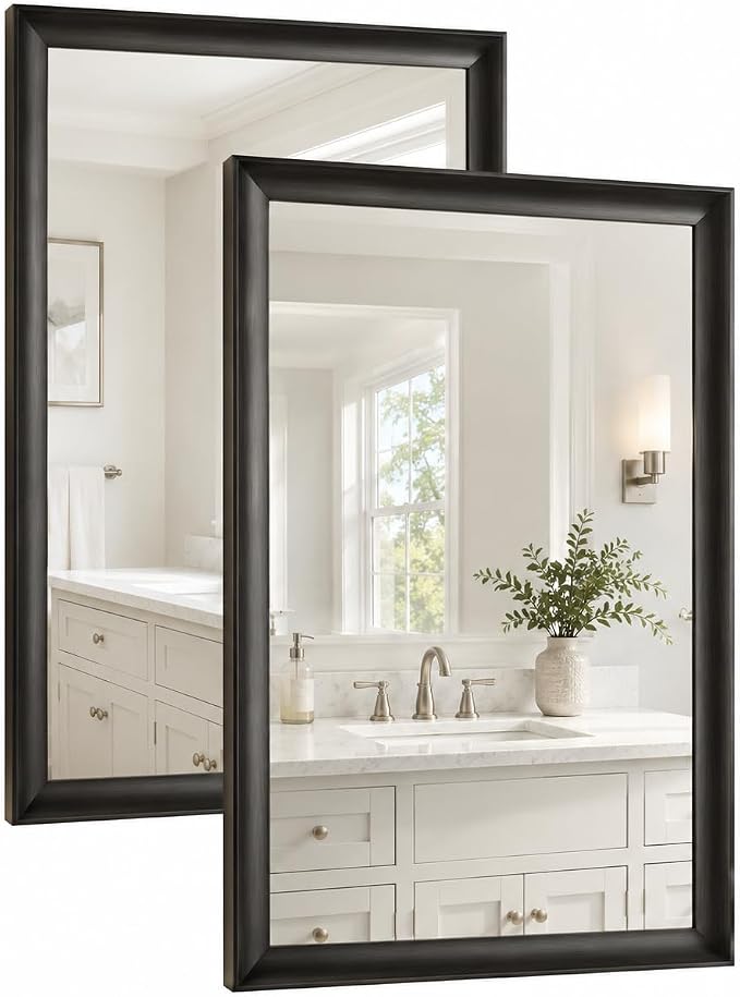 2 Pack Black Bathroom Mirrors for Over Sink 24x36 Inch | Rectangle Wall Vanity Mirror for Bedroom, Entryway, Living Room Decor, Aluminum Alloy Framed, Anti-Rust