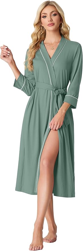 PrinStory Womens Robe Long Knit Bathrobe Lightweight Soft Robes Ladies Bath Robe