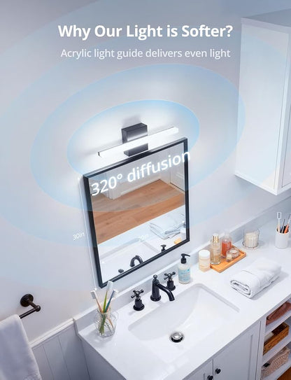 2 Pack Modern Bathroom Light Fixtures Above Mirror Small Vanity Lighting Bar 16Inch, 5 Color Adjustable Black Simple Slim Led Wall Sconce IP44 Rustproof Bright 10W 880LM for Bath Restroom