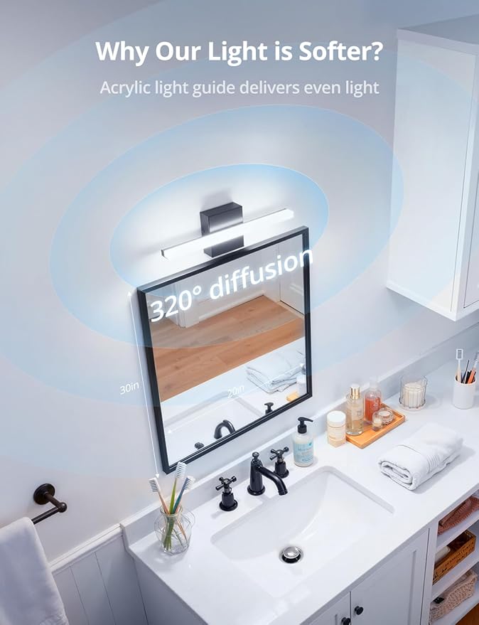 Combuh 2 Pack Modern Bathroom Light Fixtures Above Mirror Small Vanity Lighting Bar 16Inch, 5 Color Adjustable Black Simple Slim Led Wall Sconce IP44 Rustproof Bright 10W 880LM for Bath Restroom