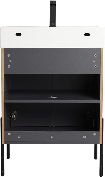 Crownpoint 24 Inch Bathroom Vanity with Sink, White Sink, Bright Oak Finish, Full Assembly Required, Elegant Bathroom Vanities for Modern Homes