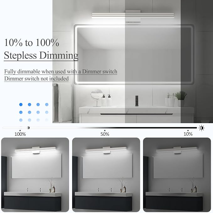 Ralbay 31.5inch Brushed Nickel Vanity Light with 5 Color Temperature (2700K-6000K) Dimmable Acrylic Metal 30W LED Modern Bathroom Light Fixtures