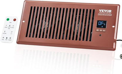VEVOR Register Booster Fan, Quiet Vent Booster Fan Fits 4” x 10” Register Holes, with Remote Control and Thermostat Control, Adjustable 10-Speed for Heating Cooling Smart Vent, Brown