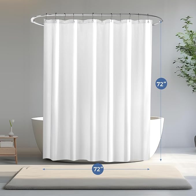 downluxe Waterproof Fabric Shower Curtain Liner, Soft Cloth Shower Liner with 3 Magnets, Machine Washable & Hotel Quality Bathroom Curtain, 72" W x 72" L, White