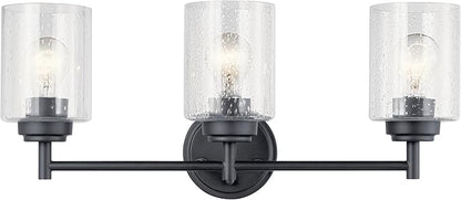 Kichler Winslow 21.5” Vanity Light in Black with Clear Seeded Glass, 3-Light Modern Bathroom Lighting Fixture, 45886BK