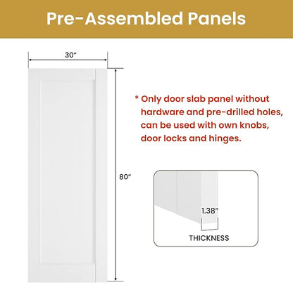 SMARTSTANDARD 30" x 80" Slab Door, Solid Core Interior Door, Pre-Assembled | 1-Panel without Hardware Kit, White Primed Shaker for Pantry, Bathroom, Laundry, Paintable Surface