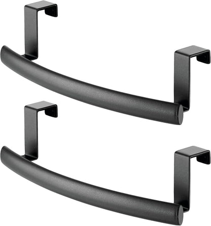 mDesign Steel Over Door Curved Towel Bar Storage, Hanger for Cabinet or Cupboard, Holder Rack for Kitchen, Bathroom - Holds Hand/Dish Towels, Washcloths - Spira Collection - 2 Pack - Black