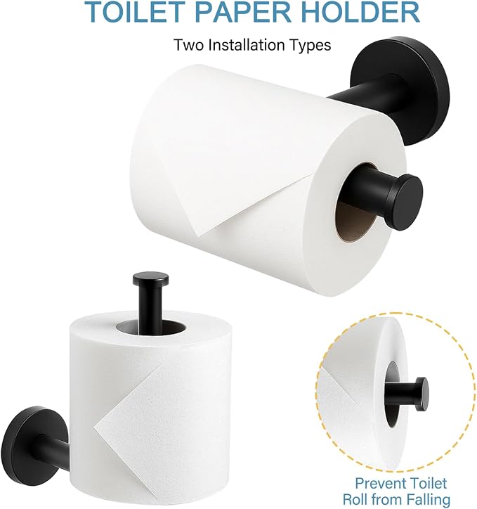 Matte Black 24in Stainless Steel Bathroom Hardware Set | Towel Bar Set , Bathroom Accessories Set Wall Mounted, Towel Racks for Bathroom, Towel Ring, Towel Hooks, Toilet Paper Holder