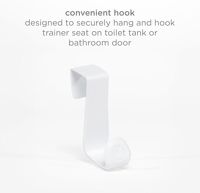 Ubbi Multi-Use Potty Training Hook, No-Install Bathroom Organizer for Toddler Potty Seats, Hangs Over Toilet Tank or Door, Durable Child-Safe Design, White