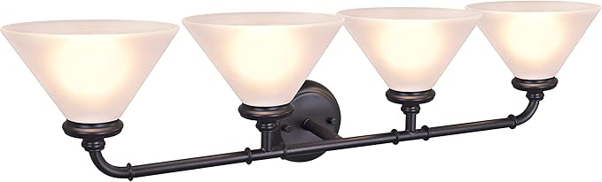 Aspen Creative 62148, Four Metal Bathroom Light Fixture, 6-1/2" Wide, Transitional Design in Oil Rubbed Bronze with Frosted Glass Shade Vanity Wall