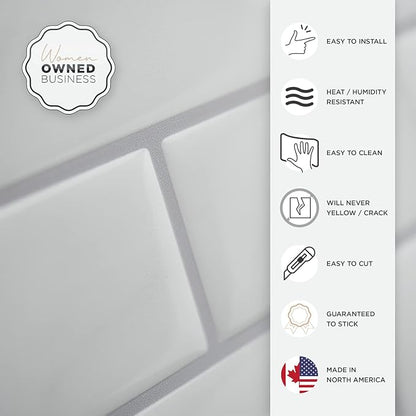 Smart Tiles Peel and Stick backsplash, Subway Carrara Marble, 10.95"x9.7" | Pack of 10 (6.3 sq ft), Glossy, Heat/Moisture Resistant, Low VOC, Kitchen/Bathroom, Renter Friendly, Made in Canada