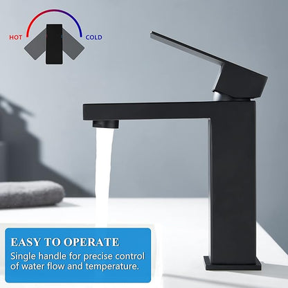 Tohlar Black Bathroom Faucet, Bathroom Faucets for Sink 1 Hole, Matte Black Single Hole Bathroom Faucets Modern Single Handle Vanity Faucet with Overflow Pop Up Drain Stopper and Water Supply Lines