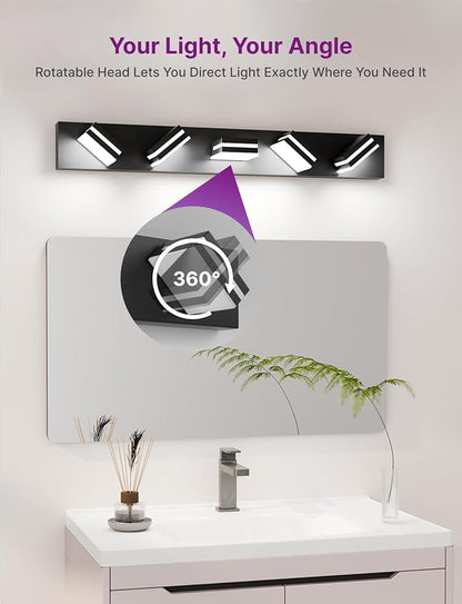 Modern Bathroom Vanity Light, 36" 5-Light Bathroom Lighting Fixtures Over Mirror, LED Vanity Light 3000K 4000K 5000K CCT Adjustable, Matte Black