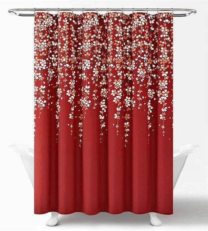 Lush Decor Weeping Flower Shower Curtain 72"W x 72"L Red - Fabric Shower Curtains for Bathroom - Floral Bathroom Curtain - Cottage Core Decor