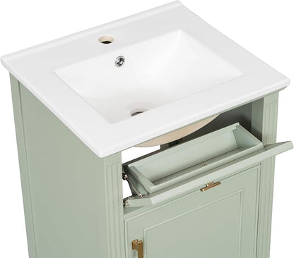 GDFStudio Hawthorne 20" Modern Bathroom Vanity with Sink, Freestanding Bathroom Vanity Organizer with Tilt Out Drawer, Adjustable Shelf and Solid Wood Legs, Single Sink Bathroom Vanity, Green