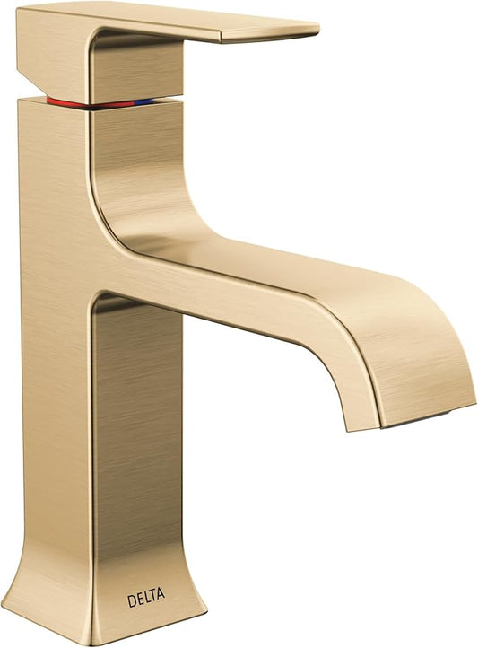 Delta Velum Brushed Gold Bathroom Faucet 1 Hole, Single Hole Bathroom Sink Faucet for Vanity, Metal Push-Pop Drain Assembly, Champagne Bronze 539-CZMPU-DST