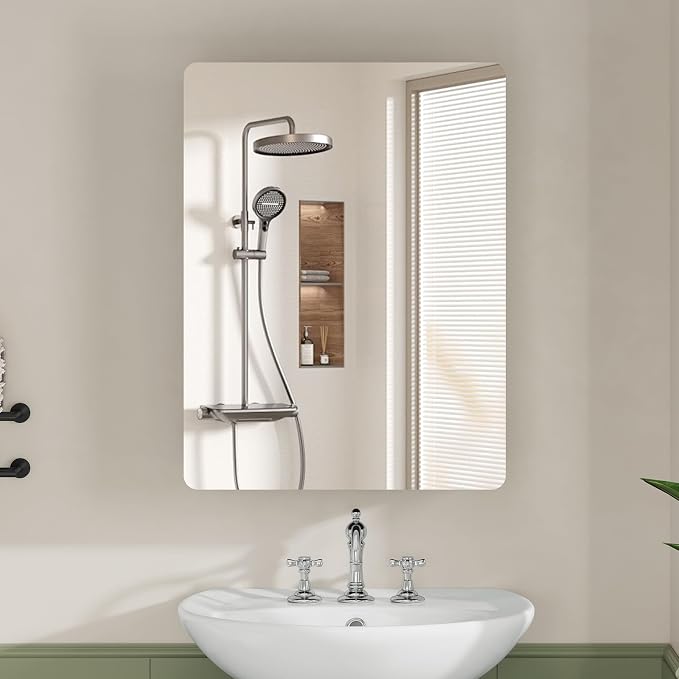 Medicine Cabinet Mirror with 2 Adjustable Shelves, Bathroom Mirror with Storage, Recessed or Wall Mount Bathroom Cabinet, Black UNGGX004H