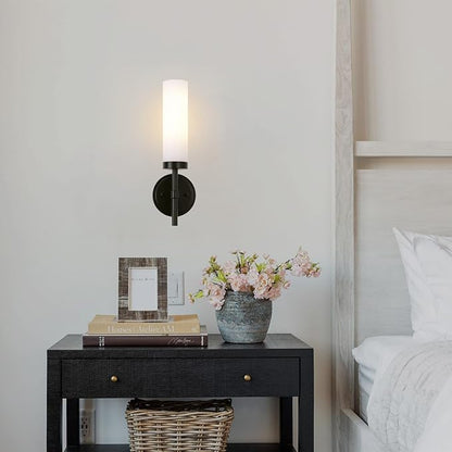 Black Bathroom Wall Sconces Set of 2, Modern Sconces Wall Lighting Vanity Lights with Opal White Glass Shade, Farmhouse Wall Mount Lamp for Mirror Living Room Bedroom Hallway Kitchen Stairs