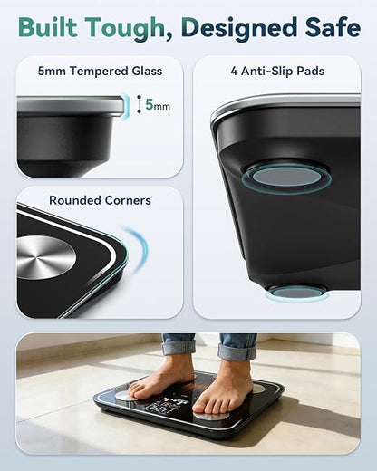 YUHUO Smart Scale for Body Weight and Body Fat, No-Phone Daily Check-Ins with Large LED Display, 4-Electrode Body Composition Scale, BMI Muscle Mass Body Water, 18 Metrics Sync App, 400lb