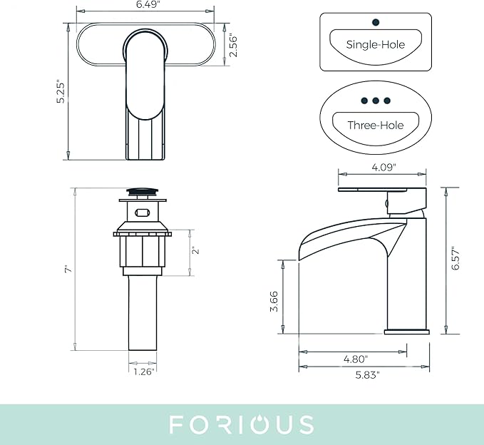 FORIOUS Oil Rubbed Bronze Bathroom Faucet Single Hole, Single Handle Waterfall Bathroom Sink Faucet 1 or 3 Hole with Metal Pop Up Drain and Hose for Vanity RV Restroom