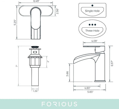 FORIOUS Oil Rubbed Bronze Bathroom Faucet Single Hole, Single Handle Waterfall Bathroom Sink Faucet 1 or 3 Hole with Metal Pop Up Drain and Hose for Vanity RV Restroom
