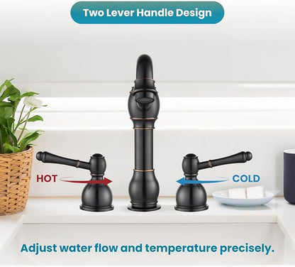 gotonovo 8 Inch Widespread Bathroom Faucets for Sink 3 Hole 2 Lever Handle Deck Mount with Pop Up Drain Hot and Cold Water Supply Lines Oil Rubbed Bronze