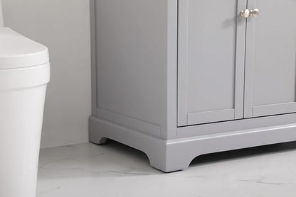 36" Pre-Assembled Bathroom Vanity with Sink, Solid Birch and MDF, Carrara White Marble Countertop Attached, Single Rectangle Porcelain Sink, 3 Soft-Close Drawers, Grey