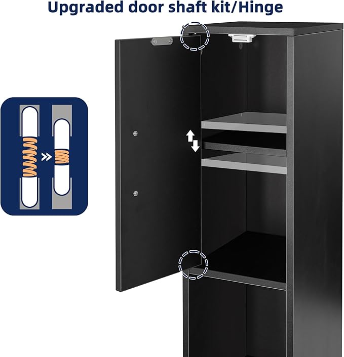 MOHOPE Narrow Bathroom Storage Cabinet, 72" Tall Slim Bathroom Cabinet with 2 Doors & Adjustable Shelves, Skinny Freestanding Floor Cabinet for Small Spaces, Living Room, Black
