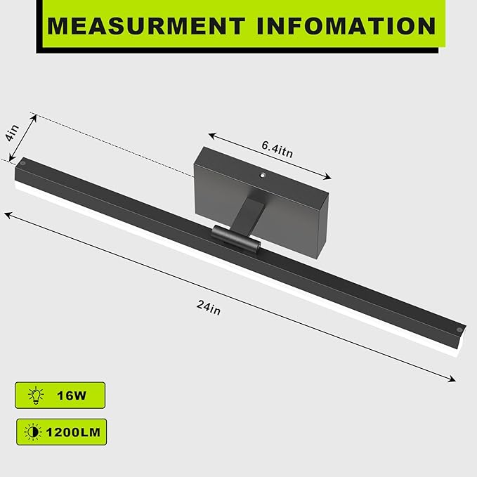 IZORRO Modern Bathroom Vanity Light 24 inch, Rotatable, 16W Dimmable Led Bathroom Light Fixture Over Mirror, Black Vanity Light Bar (5 Color Temperature)