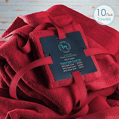 Hearth & Harbor Bath Towels for Bathroom - 100% Ring Spun Cotton Luxury Bathroom Towels - Ultra Soft & Highly Absorbent, Bath Towels Set of 10 - Burgundy Red