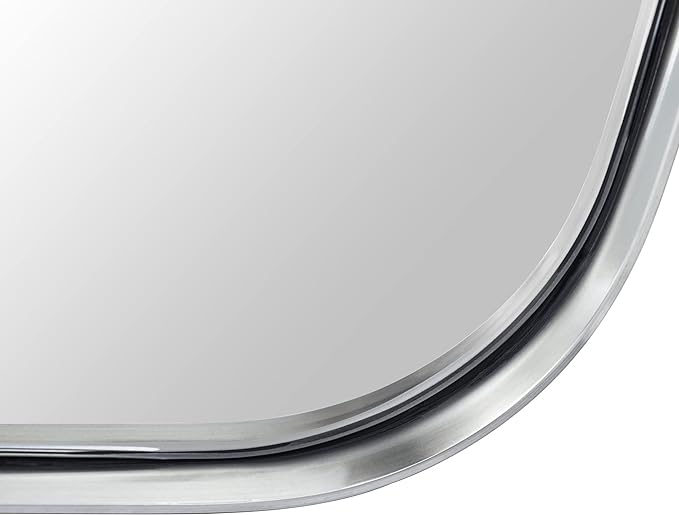 GRACTO 24x36'' Brushed Nickel Metal Framed Bathroom Mirror for Wall in Stainless Steel Rounded Rectangular Bathroom Vanity Mirrors Wall Mounted