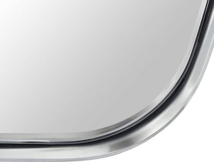 GRACTO 20x30 inch Brushed Nickel Stainless Steel Metal Framed Bathroom Mirror for Wall Mounted Rounded Rectangular Bathroom Vanity Mirror
