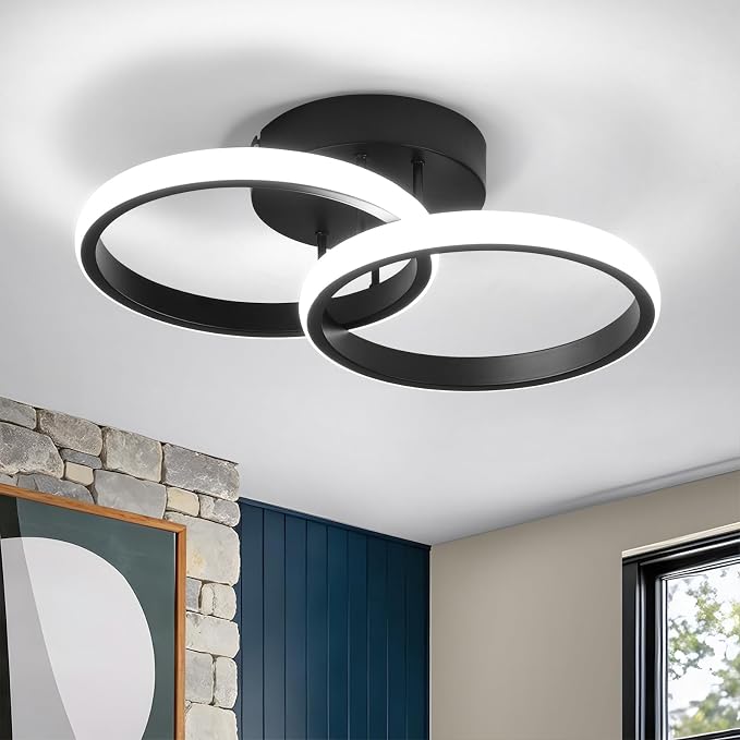 CANEOE Round Modern Led Ceiling Light Fixtures, 6000K Black Hallway Light Fixtures Ceiling, Bathroom Close to Ceiling Lights for Hallway Bedroom Corridor Aisle Ceiling Lamps (Black, 6000K, 1 Pack)