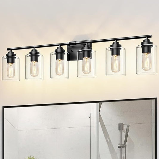 Bathroom Vanity Light Over Mirror,Vanity Light for Bathroom,Bathroom Light Fixture Wall Sconce Lighting for Bedroom,Living Room (Black, 6-Light)