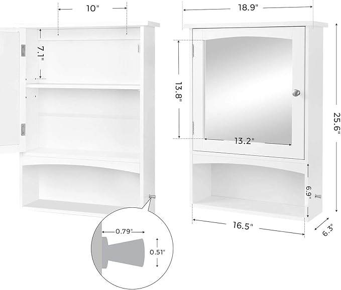 VASAGLE Mirror Cabinet, Bathroom Wall Storage Cabinet, Medicine Cabinet, Wooden, White UBBC21WT