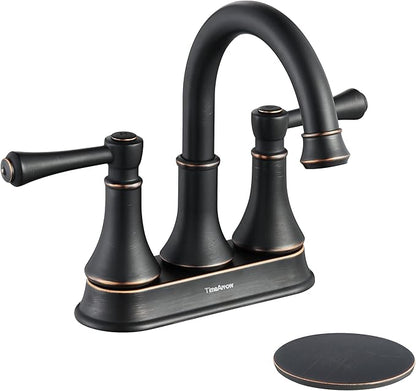 Oil Rubbed Bronze 2 Handle Centerset Bathroom Sink Faucet with Pop up Drain | TimeArrow Modern 4 Inch Bathroom Faucet, Vanity Lavatory Faucet 3 Holes with 360° Swivel Stainless Steel Spout, TAF067Y-ORB