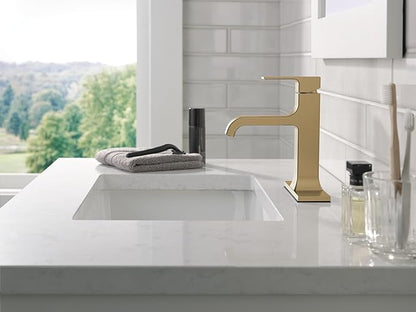Delta Velum Brushed Gold Bathroom Faucet 1 Hole, Single Hole Bathroom Sink Faucet for Vanity, Metal Push-Pop Drain Assembly, Champagne Bronze 539-CZMPU-DST