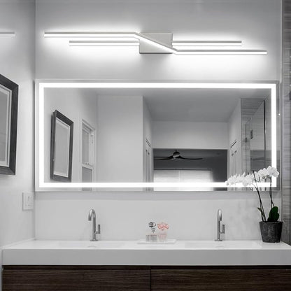 SOLFART Bathroom Vanity Lights Over Mirror 48 Inch Modern Brushed Nickel LED Bathroom Lights Dimmable Wall Light