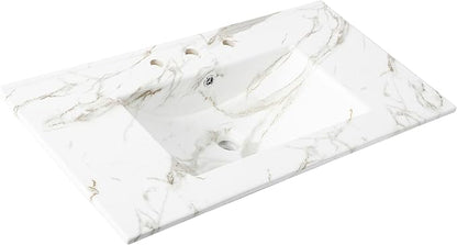 JONATHAN Y SNK1003C Ancillary 3-Hole 36 in. W x 18.25 in. D Classic Contemporary Rectangular Ceramic Single Sink Basin Vanity Top, White Marble Effect