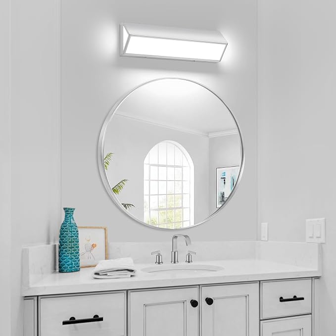 16-Inch LED Modern Bathroom Vanity Light Fixtures, Chrome Modern Acrylic Bathroom Wall Lighting Fixtures Over Mirror (Cool White 6000K)